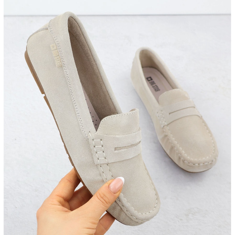 Women's leather loafers Big Star RR274947 beige 1
