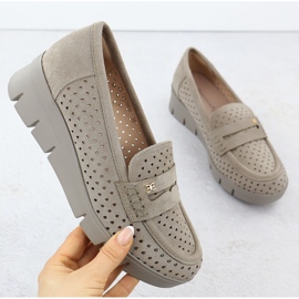 Women's moccasins for an openwork wedge khaki Potocki 12608 beige 1