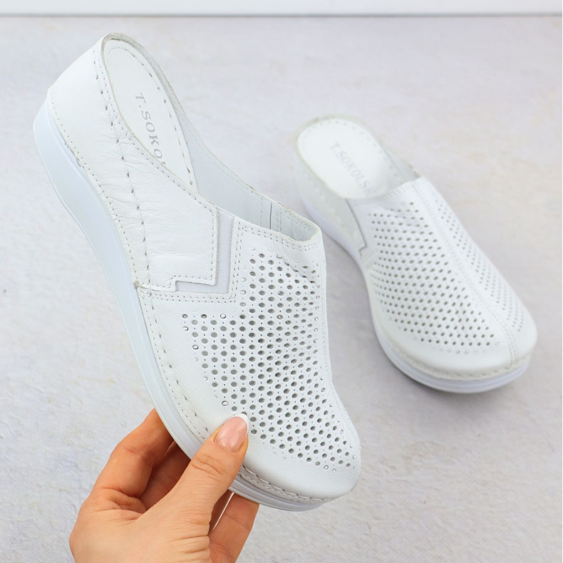 Women's leather slippers built-up openwork white T.Sokolski L25-164 1