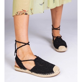 Black flat -heeled espadrilles sandals 1
