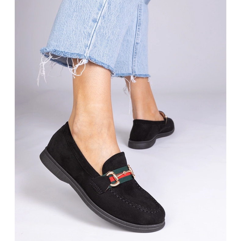 Black loafers from Ekozamsz with a golden decoration 1