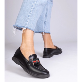 Black eco -leather loafers with an ornament 1 Black eco -leather loafers with an ornament 1