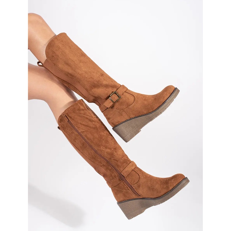 Suede brown wedge boots 1