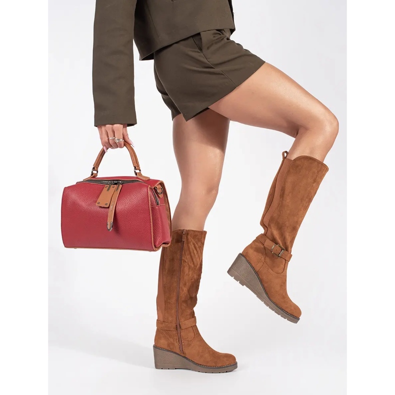Suede brown wedge boots 2