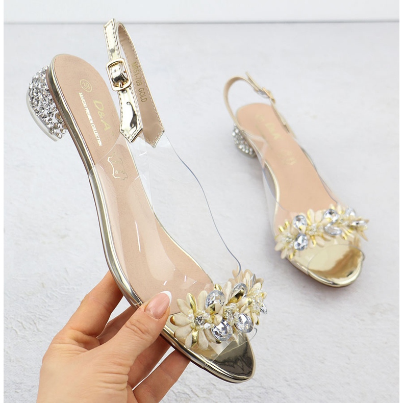 S.Barski Transparent women's high heels with Złote S. Barski zircons golden 1