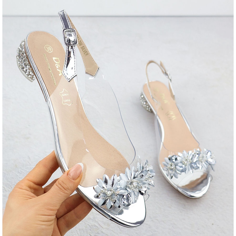 S.Barski Transparent women's high heels with zircons Srebrne S. Barski MR51-709 silver 1