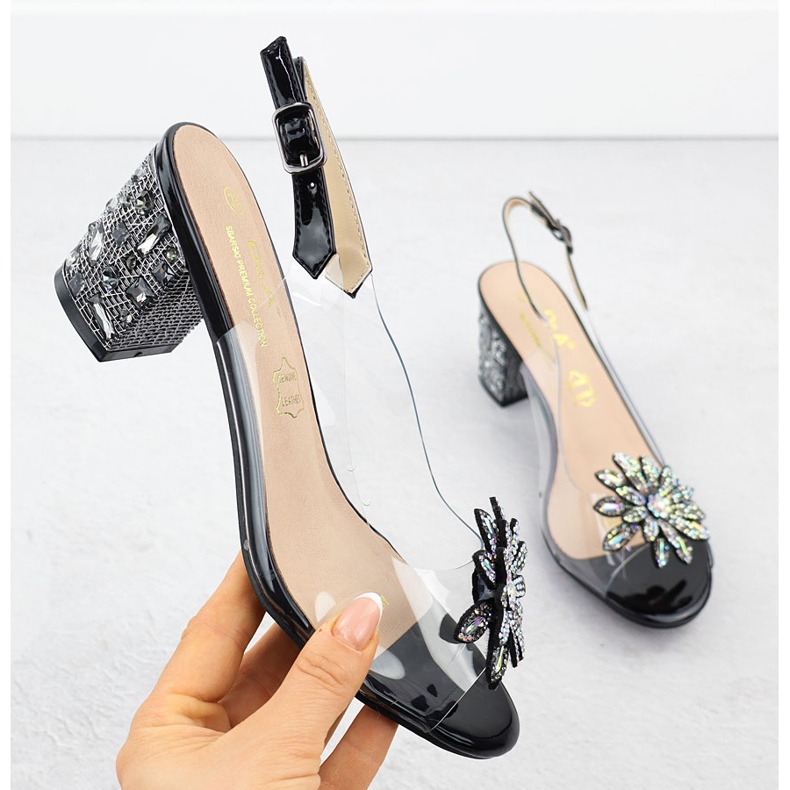 S.Barski Transparent women's sandals on the pillar with zircons Czarne S. Barski MR51-002 black 1 S.Barski Transparent women's sandals on the pillar with zircons Czarne S. Barski MR51-002 black 1