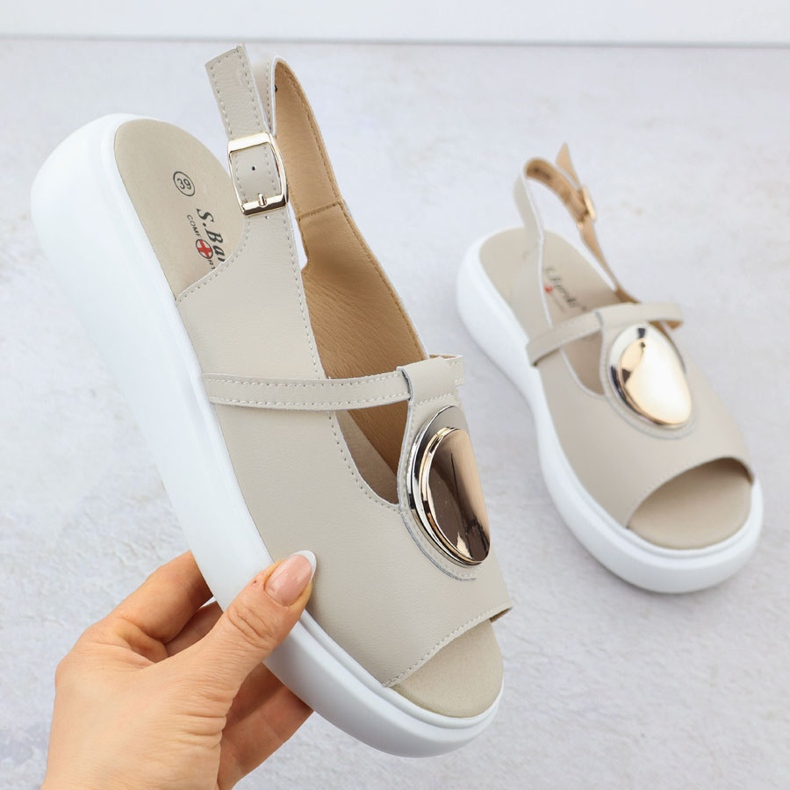 Women's leather sandals on the platform beige s.barski gr51-603 1 Women's leather sandals on the platform beige s.barski gr51-603 1