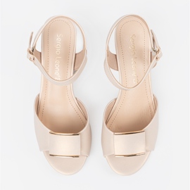 Sergio Leone Sandals on the pillar of women with an open light begging heel beige 2 Sergio Leone Sandals on the pillar of women with an open light begging heel beige 2