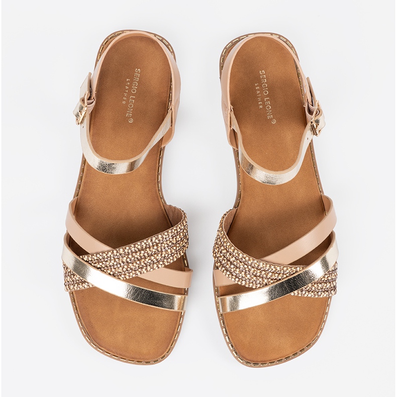 Golden women's sandals on a flat sole Sergio Leone 2