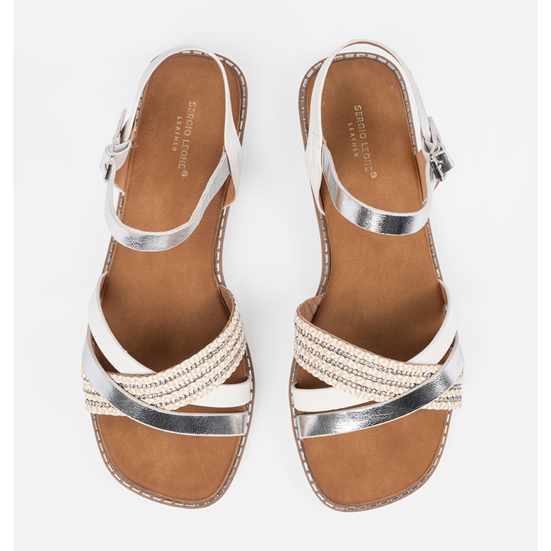 White women's sandals on a flat sole Sergio Leone 2