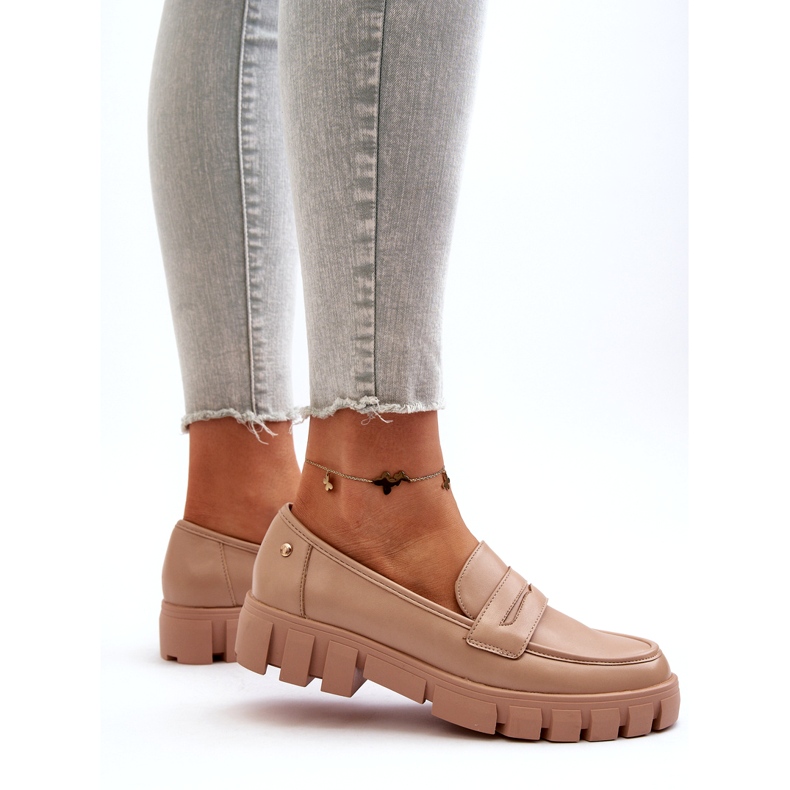 Vinceza Women's eco leather loafers leather beige insert 3