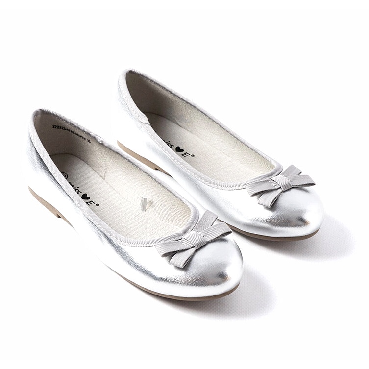 Miss Girls' metallic ballerinas with a silver bow 2 Miss Girls' metallic ballerinas with a silver bow 2
