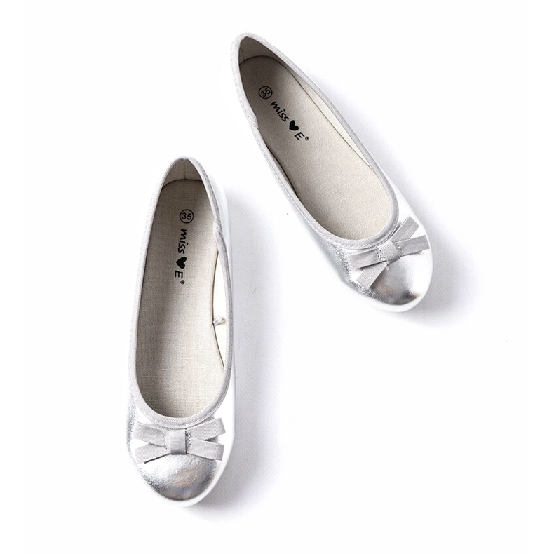 Miss Girls' metallic ballerinas with a silver bow 3 Miss Girls' metallic ballerinas with a silver bow 3