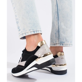Shelovet black leather wedge sneakers 2