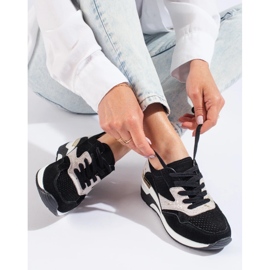 Shelovet black leather wedge sneakers 1
