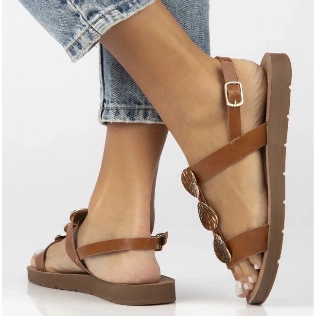 Filippo Women's flat leather sandals Obacs DS6885/25 brown 2