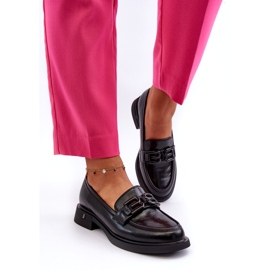 Vinceza Women's leather loafers with decoration black 1