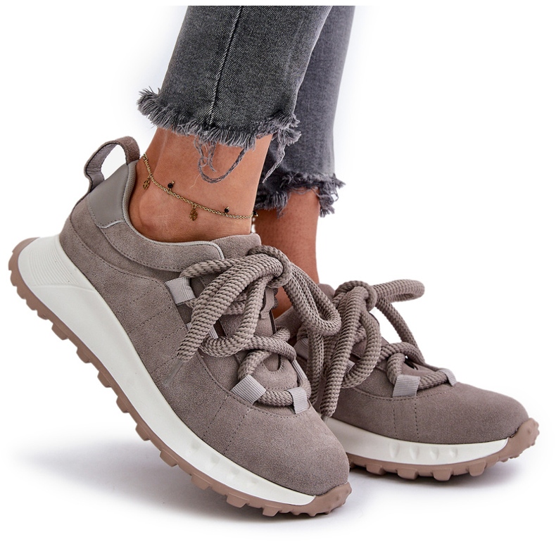 Women's Suede Sneakers With Thick Lacing Artiker 54C1465 Gray 8