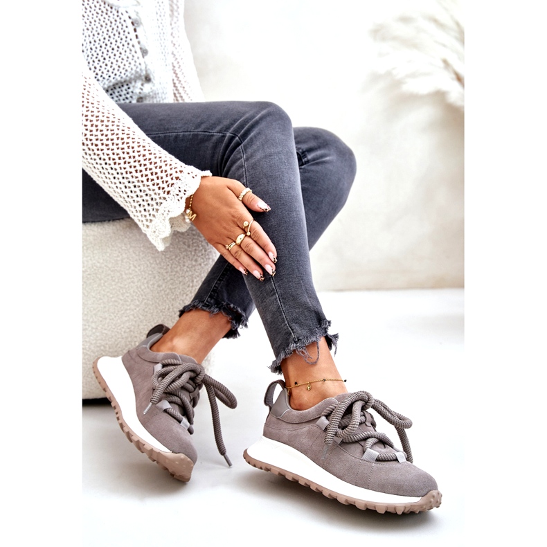 Women's Suede Sneakers With Thick Lacing Artiker 54C1465 Gray 5