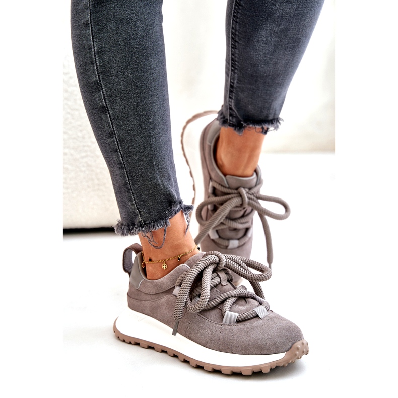 Women's Suede Sneakers With Thick Lacing Artiker 54C1465 Gray 1