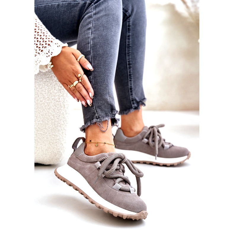 Women's Suede Sneakers With Thick Lacing Artiker 54C1465 Gray 4