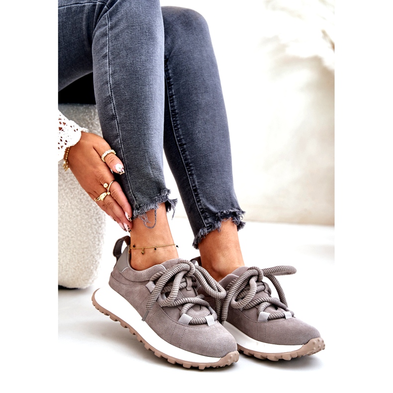 Women's Suede Sneakers With Thick Lacing Artiker 54C1465 Gray 7