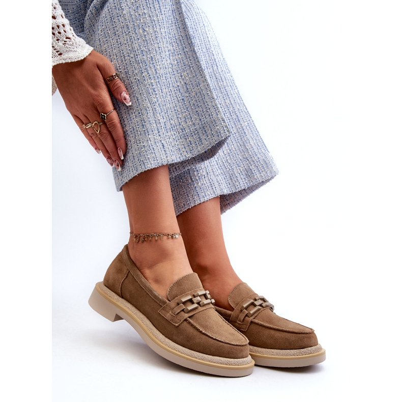 S.Barski Flat-heeled suede moccasins with a TW101 bronze-or beige 5