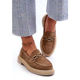 S.Barski Flat-heeled suede moccasins with a TW101 bronze-or beige 3