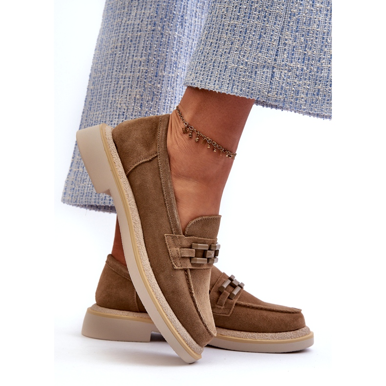 S.Barski Flat-heeled suede moccasins with a TW101 bronze-or beige 4