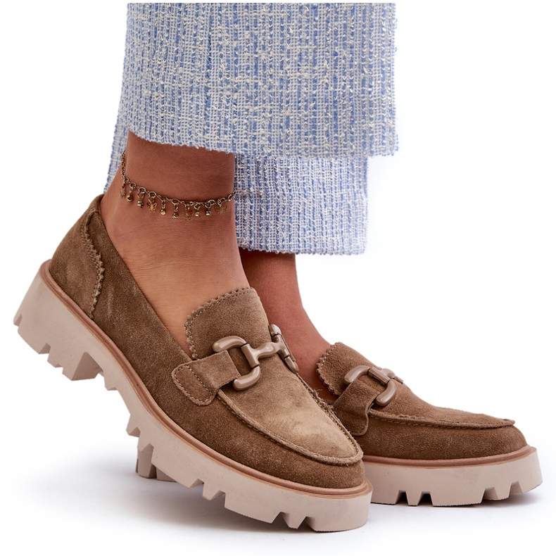 S.Barski Women's suede moccasins with an ornament TW117 Olive green 6