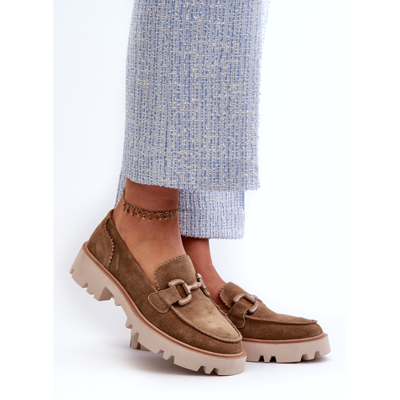 S.Barski Women's suede moccasins with an ornament TW117 Olive green 1