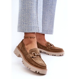 S.Barski Women's suede moccasins with an ornament TW117 Olive green 2