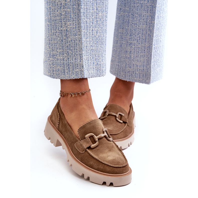 S.Barski Women's suede moccasins with an ornament TW117 Olive green 3