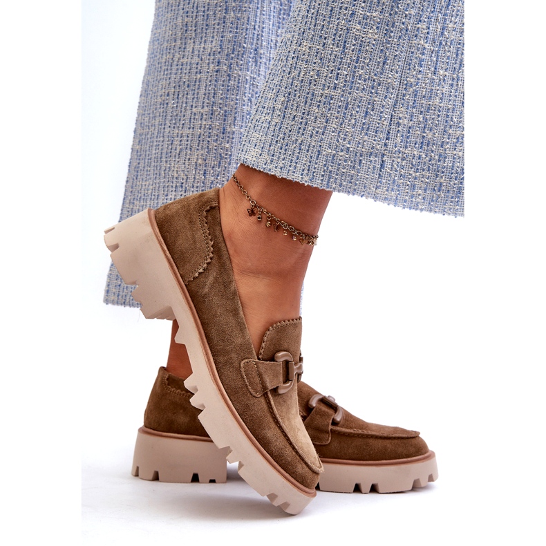 S.Barski Women's suede moccasins with an ornament TW117 Olive green 4