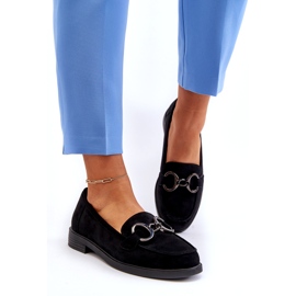 Vinceza Women's suede loafers with decoration black leather insert 2