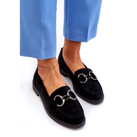 Vinceza Women's suede loafers with decoration black leather insert 3