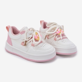 Velcro children's sneakers with a pin-pink lollipop white 1 Velcro children's sneakers with a pin-pink lollipop white 1