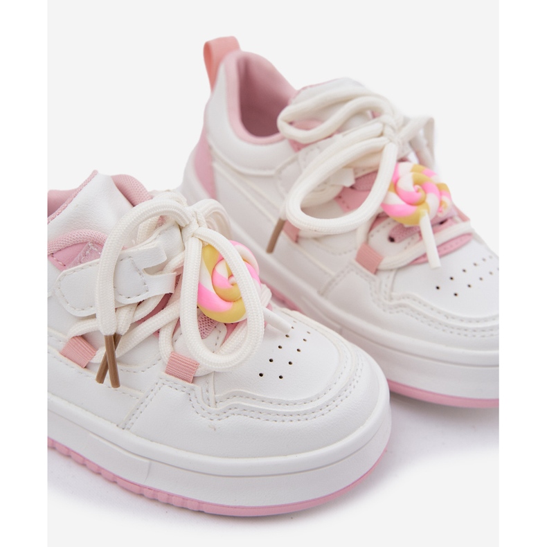 Velcro children's sneakers with a pin-pink lollipop white 2 Velcro children's sneakers with a pin-pink lollipop white 2