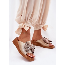 Jezzi Women's wedges on wedge with a bow of golden 2