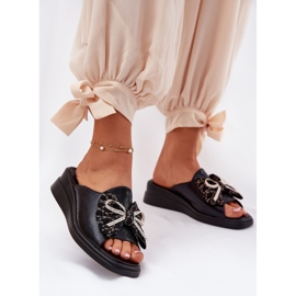 Jezzi Women's wedges on wedge with a bow black 2 Jezzi Women's wedges on wedge with a bow black 2