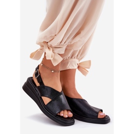 Jezzi Painted women's sandals on wedge with eco leather black leather 1 Jezzi Painted women's sandals on wedge with eco leather black leather 1