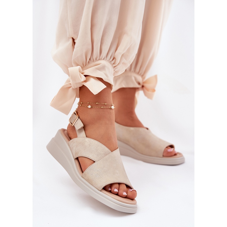 Jezzi Women's sandals for an wedge with eco leather golden leather 2