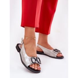 Jezzi Flat sandals with decoration eco leather silver 2