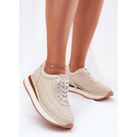 Women's leather sneakers on the Big Star RR274A334 beige platform 1