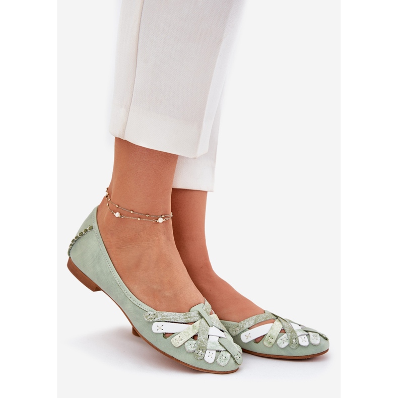 Women's leather ballerinas maciejka 01358-50 mint green 1