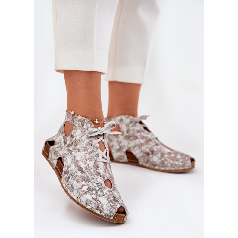 Patterned leather maciejka boots 03426-46 white and beige 2