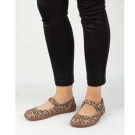 Barefoot women's ballerinas Olivier 1286 - leather shoes with a buckle for everyday and elegant panther stylizations brown 1