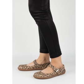 Barefoot women's ballerinas Olivier 1286 - leather shoes with a buckle for everyday and elegant panther stylizations brown 2