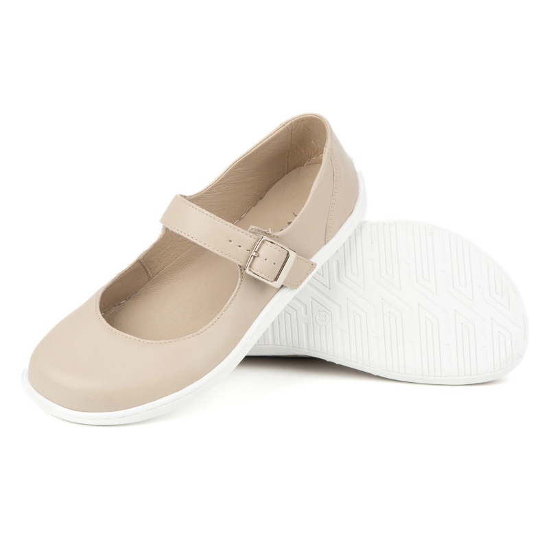 Barefoot women's ballerinas Olivier 1286 - leather shoes with a buckle for everyday and elegant stylizations beige 1 Barefoot women's ballerinas Olivier 1286 - leather shoes with a buckle for everyday and elegant stylizations beige 1